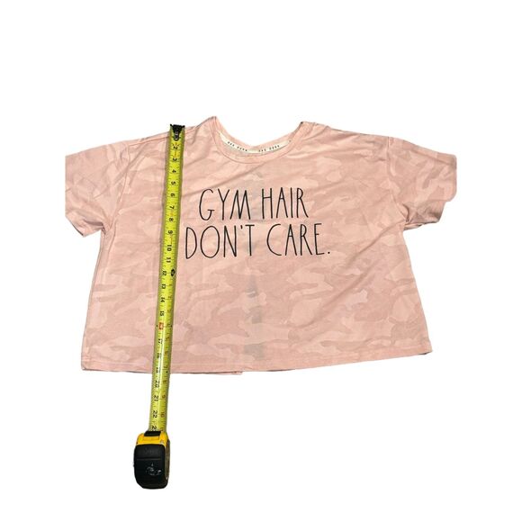 GENTLY USED Rae Dunn "Gym Hair Don't Care" Cropped Keyhole Athletic Shirt Size L - Picture 5 of 5